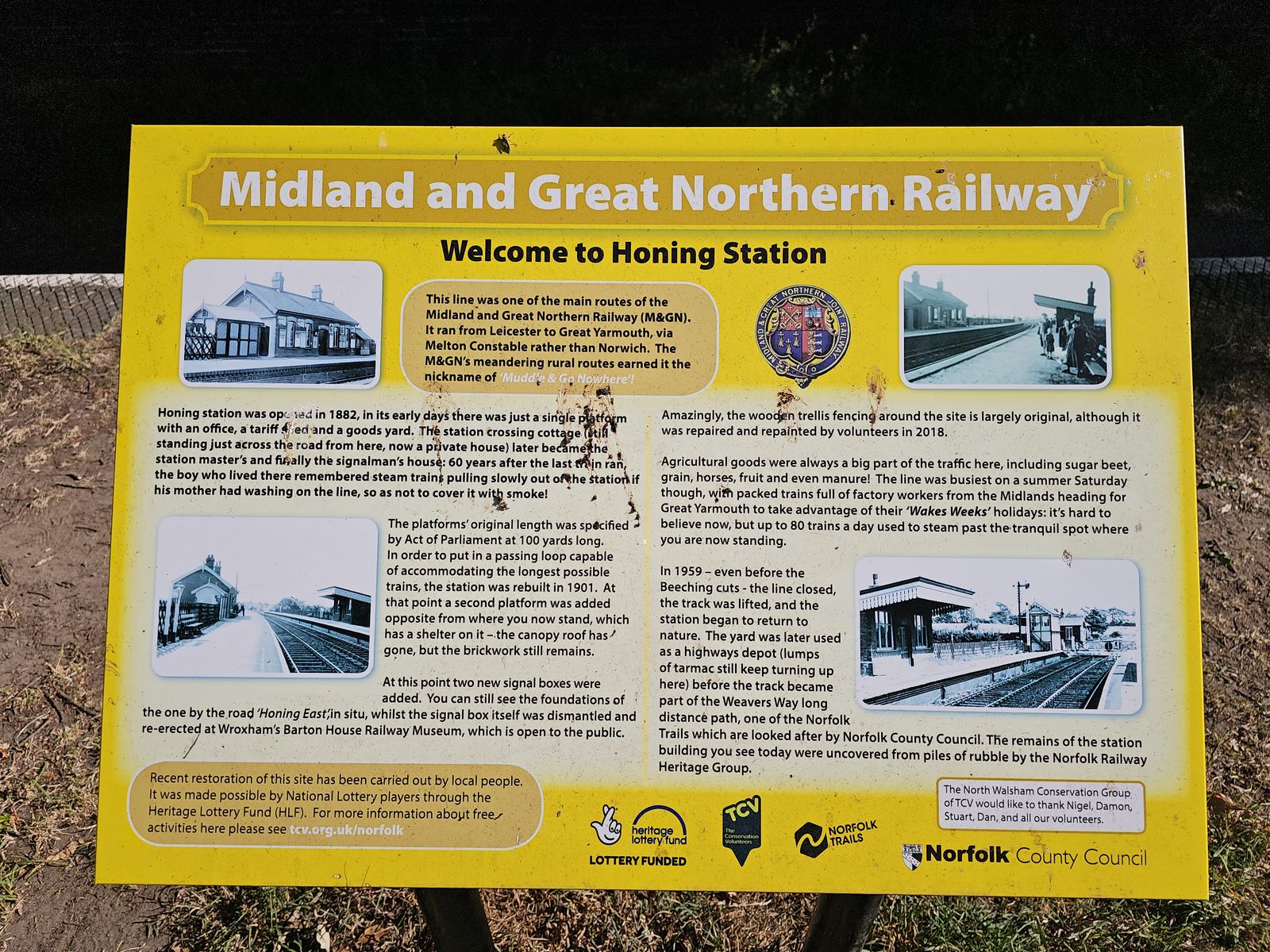 Midland and Great Northern Railway interpretation board at Honing Station